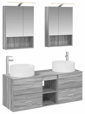 Produktbild von vidaXL Badezimmermöbel-Set 5 pcs Grau Sonoma Ingenieurholz und Glas