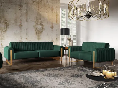 Produktbild von Sofaset Designersofas VALERIE 3-2 in Stoff Stoff Elisa Velvet Flaschengrün