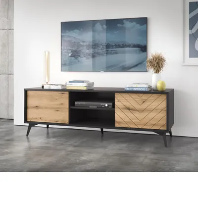 Produktbild von TV Schrank – TV Lowboard – RTV 154 – DIAMOND – Eiche Evoke / Schwarz – Modernes Design mit stilvollen Akzenten