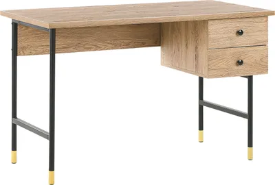 Zdjęcie produktu dla BELIANI Biurko domowe jasnobrązowy z czarnym płyta wiórowa metalowe nóżki 120 x 60 cm dwie szuflady retro design