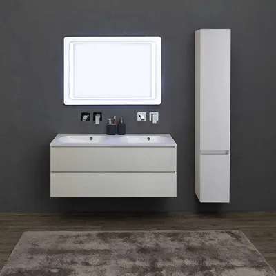 Produktbild von Badmöbelset 120cm Perlgrau mit Doppelwaschbecken und Hochschrank | Valentina