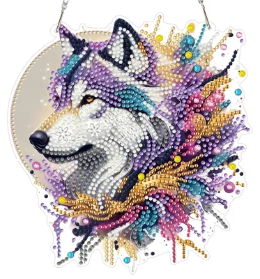 Produktbild von Diamond Painting Anhänger Wolf - Bastelset mit Kette für Wand- und Fensterdekoration - Mehrfarbig