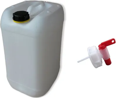 Produktbild von kanister-vertrieb® 25 Liter Kanister Camping Wasserkanister Farbe natur inkl. Auslaufhahn inkl. Etikett  (25knn + H.)