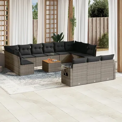 Produktbild von 14-tlg. Garten-Sofagarnitur mit Kissen Grau Poly Rattan 3257138