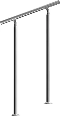 A stainless steel handrail with two vertical supports, shown against a white background.
