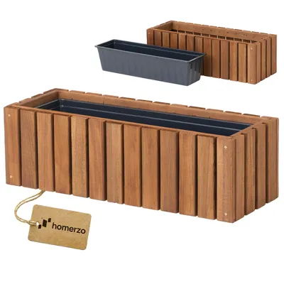 Immagine prodotto di Fioriera in legno rettangolare - impregnata marrone, con inserto in plastica - Fioriera per balcone, giardino e terrazza 65x23 H20