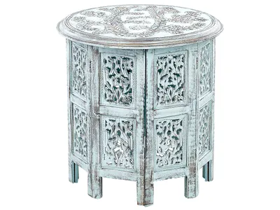 Obrázek produktu pro BELIANI Příruční stolek modrý mangové dřevo kulatá základna 45 x 45 cm vintage rustikální design