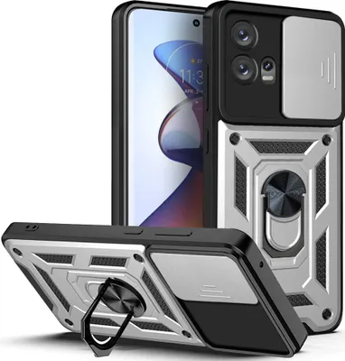 Obrázek produktu pro Motorola Edge 30 Fusion Pouzdro s Kroužkem, Stojánek, Ochrana Kamery, TPU Nárazník, Silikonové Pouzdro pro Motorola Edge 30 Fusion Stříbro