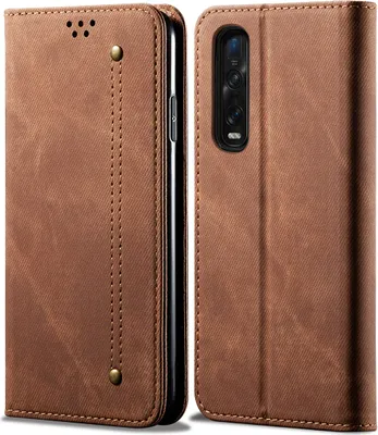 Image de OPPO Find X2 Pro Housse, LaimTop Denim Cuir Portefeuille Fermeture magnétique Flip Bookstyle Housse avec fonction stand pour OPPO Find X2 Pro OPPO Find X2 Pro Marron