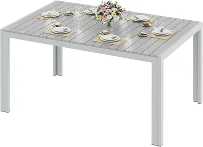 Obrázek produktu pro Zahradní stůl – terasový stůl z hliníku – rozměry 140 x 90 x 75 cm – deska z WPC – obdélníkový – pro 8 osob – odolný proti povětrnostním vlivům – Buff