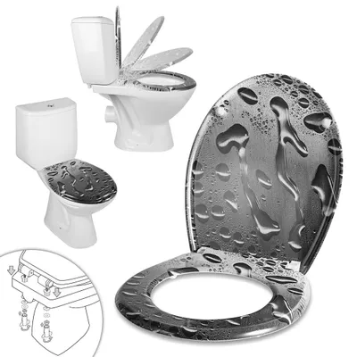 Obrázek produktu pro Víko na toaletu Peviasot, materiál Duroplast, systém SoftClose, oválný tvar, šedá barva, vzor kapky vody