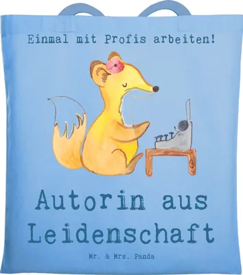 Produktbild von Mr. & Mrs. Panda Shopping Tasche Autorin Leidenschaft - Sky Blue - Geschenk, Spruch, Büchertasche, Laptoptasche, Buchladen, Buchhandlung, Tote Bag, Einkaufstasche, Lustig