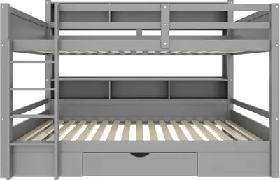 Produktbild von Etagenbetten 90x200cm Ohne Matratze Grau Einzelbetten Mit Schubladen Staufaechern Holzbett Gaestebett Stauraum