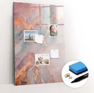 Produktbild von Magnetische Wandtafel - Schwarzer Marker + Schwamm + Magnete - 60 x 90 cm - Marmor