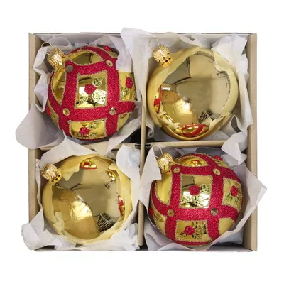Produktbild von Set goldene Weihnachtskugeln mit Rosen