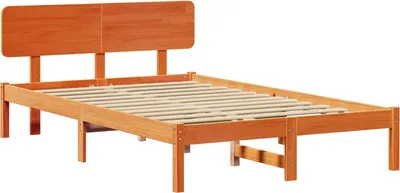 Imagen del producto de Estructura de cama de color marrón cera, 120 x 200 cm, fabricada en madera de pino maciza