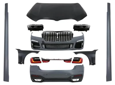 Productafbeelding van Bodykit voor BMW 7 G12 (2015-2019), ombouw naar het uiterlijk van de G12 LCI (facelift) van 2020. Omvat: motorkap en voorbumpers.