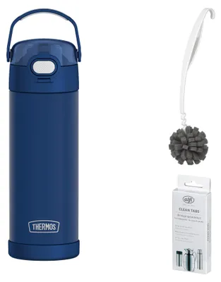 Immagine prodotto di THERMOS FUNTAINER WATER BOTTLE 0,47 l Trinkflasche navy – Vorteilsset mit Reinigungsbürste CLEAN FIX 30 cm + CLEAN TABS (20 Stück) | HAN 4115346047 | EAN 4002458535147