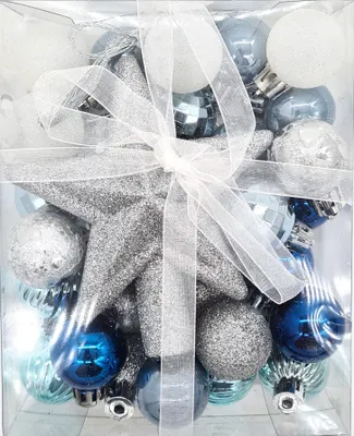 Produktbild von 30 Christbaumkugel Ø3cm Weihnachtskugel Set Bruchfest Weihnachtsstern Baumschmuk Blau/Weiß/Silber