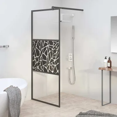 Produktbild von "2026 Promotion" Duschwand für Walk-In Dusche 80x195 cm ESG Steindesign Schwarz - Duschabtrennungen CC1558