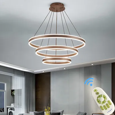 Produktbild von Eurotondisplay LED Pendelleuchte 2137-468KF 3 Ringe  40*60*80cm kaffeefarbe  Rahmen dimmbar mit Fernbedienung Lichtfarbe einstellbar , Höhenverstellbar 120cm
