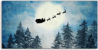 Produktbild von Coloray Glasbild 140x70  Wandbild Glasbilder Weihnachtsmann mit Schlitten Rentier