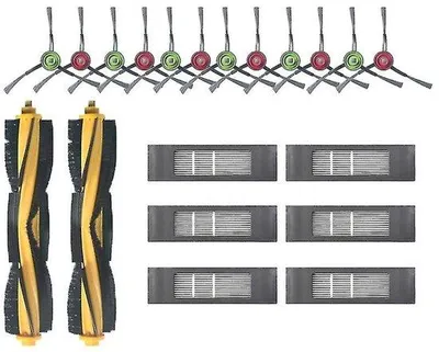 Produktbild von Staubsaugerzubehör - Zubehörset - geeignet für iRobot Roomba-Staubsauger (i7, i7+, E5, E6, 800/900-Serie) - 2 Hauptbürsten, 6 Filter, 12 Seitenbürsten