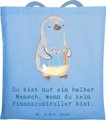 Produktbild von Mr. & Mrs. Panda Shopping Tasche Finanzcontroller Herz - Sky Blue - Geschenk, Tote Bag, Laptoptasche, dokumententasche, Einkaufstasche