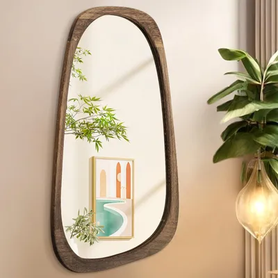 Immagine prodotto di Specchio da parete con cornice in legno, 80x50 cm, stile vintage, asimmetrico, color marrone. Ideale per soggiorno o bagno
