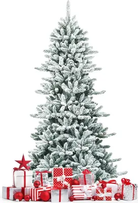 Immagine prodotto di KOMFOTTEU Albero di Natale artificiale da 210 cm, abete con fiocchi di neve e pigne, albero artificiale decorativo per feste con supporto in metallo, per casa, negozi, ufficio