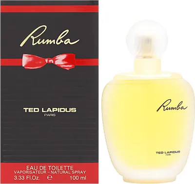 A perfume bottle and its packaging are displayed side-by-side against a white background.