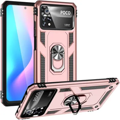 Obrázek produktu pro Pouzdro pro Xiaomi Poco X4 Pro 5G dvouvrstvé robustní, vojenská ochrana pouzdro s držákem prstenu a stojánkem Růžový