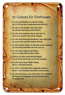 Produktbild von Blechschild Spruch 12x18cm 10 Gebote für Ehefrauen