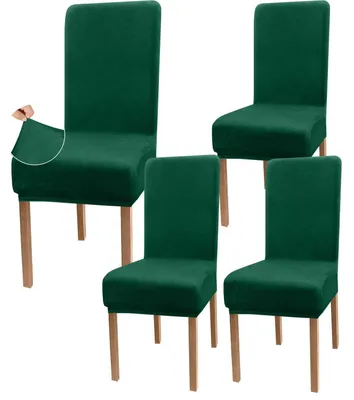 Immagine prodotto di Copri sedie in velluto, verde scuro, set di 4 pezzi, elasticizzati e lavabili, ideali per la sala da pranzo