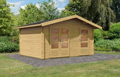 Productafbeelding van Karibu tuinhuis, tuinhuis, blokhut, model Lagor 1, in natuurlijke staat, afmetingen 417x327x273 cm