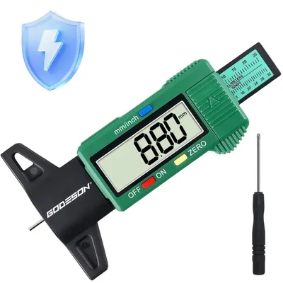 Immagine prodotto di Misuratore di profondità del solco dei pneumatici digitale, 0-25,4 mm, display LCD, modalità a basso consumo energetico, colore verde, adatto per auto, camion e motociclette