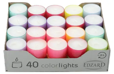 40 Teelichter Colorlights Summer, weiß, Paraffin, 4 Std. Brenndauer