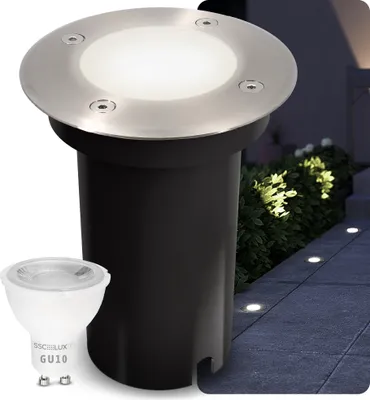 Produktbild von SSC-LUXon KALPA LED Außenstrahler silber rund inkl. GU10 3W neutralweiß 230V IP67 Bodeneinbauleuchte regenfest & befahrbar