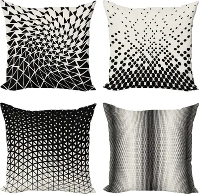 Produktbild von ABAKUHAUS Geometrisch Dekokissen Kissenbezug 4er Pack, Halbton Triangles Dots, Modern Accent Doppelseitiger Digitaldruck, 45 x 45 cm, Koksgraue und Eggshell