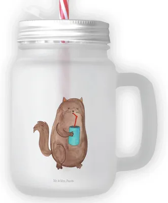 Produktbild von Mr. & Mrs. Panda Glas Katze Dose - Transparent - Geschenk, Trinkglas, Cats, Cat, Durstig, Mit Schraubdeckel, Katzen, Becher Strohhalm, Kater, Cocktailglas, trinken