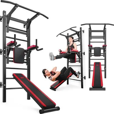 Productafbeelding van Famanu Wandrek met pull-up stang, optrekstang en buikspiertrainer - Zwart