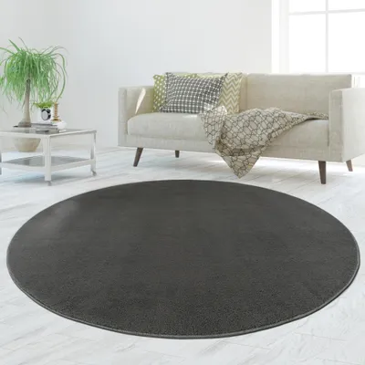 Image de Anthracite Tapis doux décoratif facile d'entretien idéal pour une maison élégante Taille - 120 cm Rond
