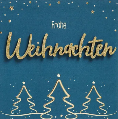 Produktbild von Weihnachten Lettering Quadratische Weihnachtskarte mit Umschlag Tannenbäume Goldfolie Frohe Weihnachten