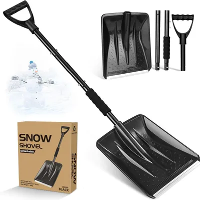 Produktbild von Schneeschaufel, Schneeschieber, Schiebekante, 108cm Einstellbare Tragbare Schneeschaufel, 4-Teiliges Abnehmbares Design, mit Ergonomischem Griff