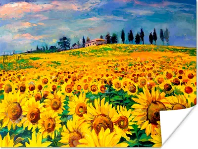 Produktbild von MuchoWow® Poster Gemälde - Sonnenblume - Ölfarbe - Blumen 120x90 cm - Wandbild