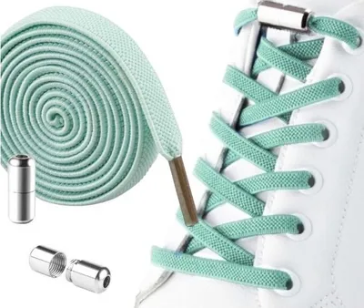 Obrázek produktu pro Flamenco Mystique Elastické Tkaničky do Bot Bez Vázání, Mint Barva, 100 cm Délka, S Kovovou Sponou - 2ks