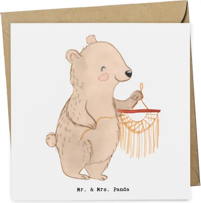Produktbild von Mr. & Mrs. Panda Grußkarte Bär Makramee - Weiß - Geschenk, anlasskarte, faltkarte, Basteln, doppelkarte, Glückwunschkarte, mit, Klappkarte