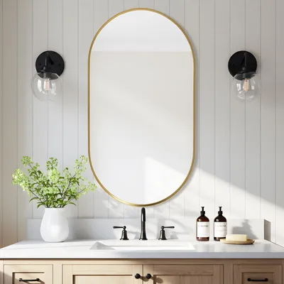 Imagen del producto de Espejo oval para pared, con marco dorado, de 60 x 90 cm, ideal para baños