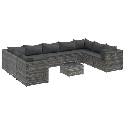 Image de vidaXL Ensemble de salon de jardin 10 pièces avec coussins Gris Poly rotin