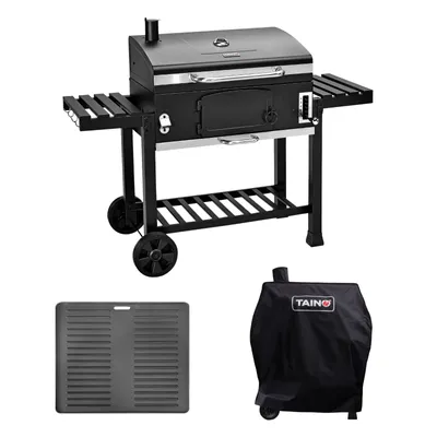 Produktbild von TAINO HERO XXL Holzkohlegrill Set Abdeckhaube Grillplatte Smoker Grillwagen BBQ